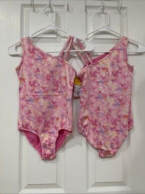 Cat & Jack Pink Watercolor One-Piece Swimsuit with Crisscross Back